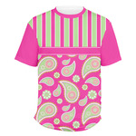 Pink & Green Paisley and Stripes Men's Crew T-Shirt - Medium