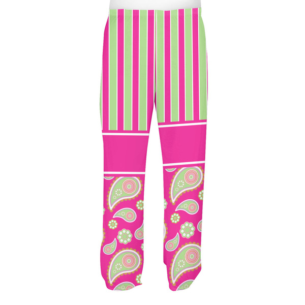 Pink & Green Paisley and Stripes Men's Pjs Back - on model
