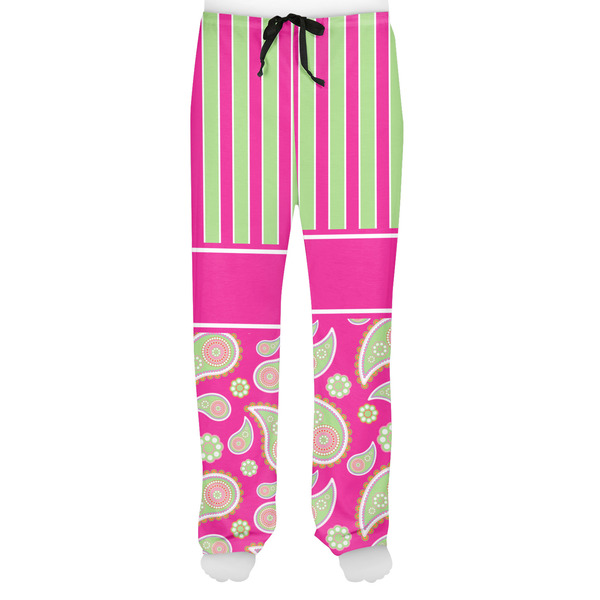 Pink & Green Paisley and Stripes Men's Pjs Front - on model