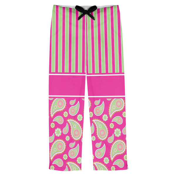 Custom Pink & Green Paisley and Stripes Mens Pajama Pants