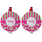 Pink & Green Paisley and Stripes Metal Ball Ornament - Front and Back