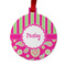 Pink & Green Paisley and Stripes Metal Ball Ornament - Front