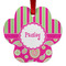 Pink & Green Paisley and Stripes Metal Paw Ornament - Front