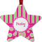 Pink & Green Paisley and Stripes Metal Star Ornament - Front