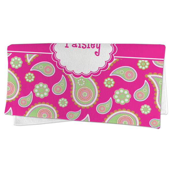 Pink & Green Paisley and Stripes Microfiber Dish Rag - FOLDED (half)