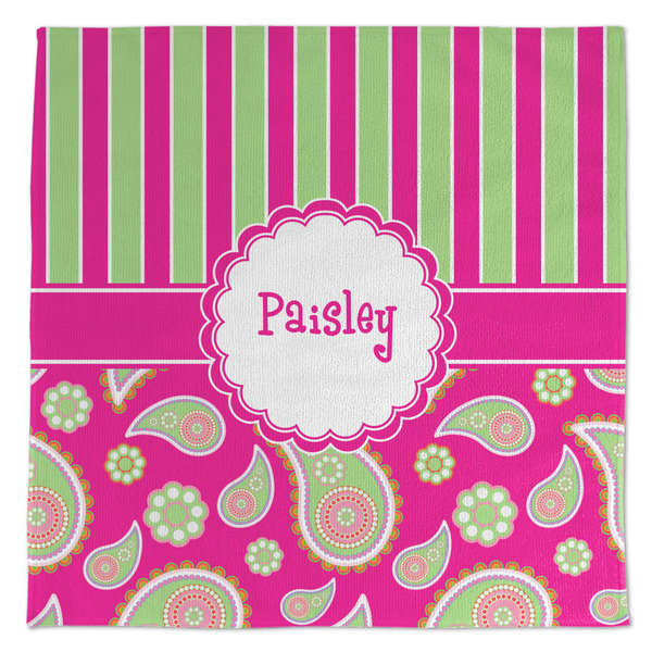 Custom Pink & Green Paisley and Stripes Microfiber Dish Towel (Personalized)
