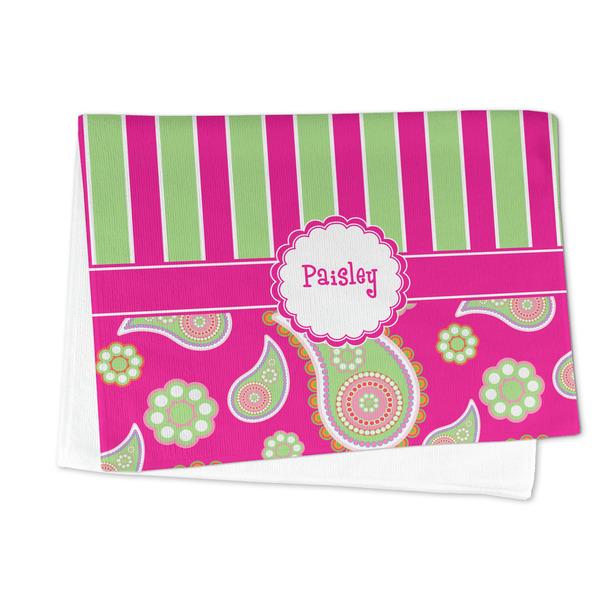 Pink & Green Paisley and Stripes Microfiber Dish Towel - FOLDED HALF