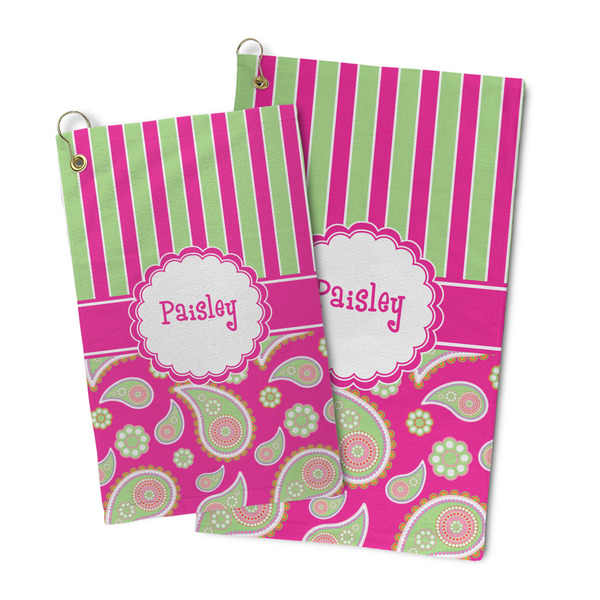 Pink & Green Paisley and Stripes Microfiber Golf Towel - PARENT/MAIN