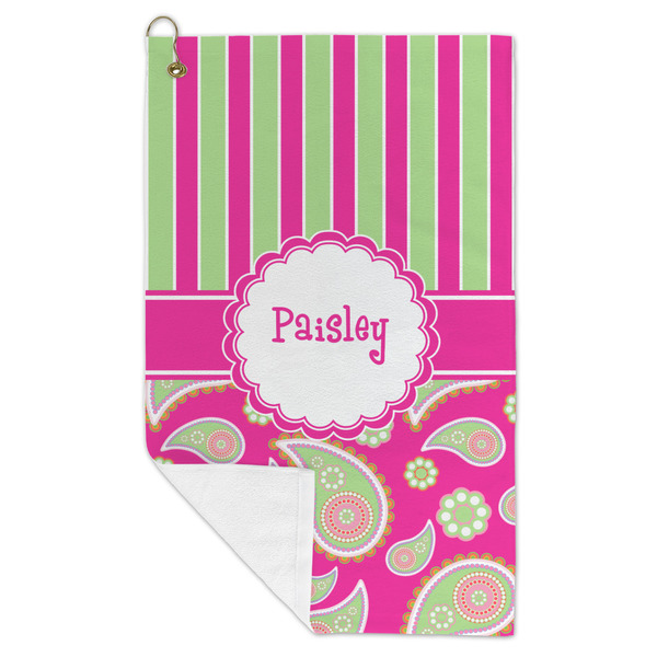 Pink & Green Paisley and Stripes Microfiber Golf Towels - FOLD
