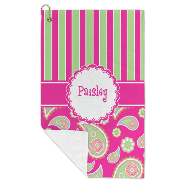 Pink & Green Paisley and Stripes Microfiber Golf Towels - FOLD