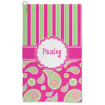 Pink & Green Paisley and Stripes Microfiber Golf Towel (Personalized)