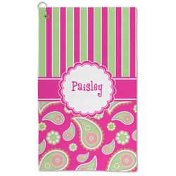 Pink & Green Paisley and Stripes Microfiber Golf Towel (Personalized)