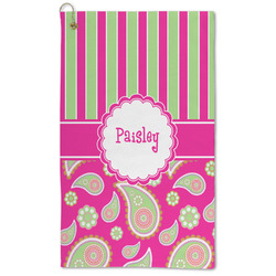 Pink & Green Paisley and Stripes Microfiber Golf Towel (Personalized)