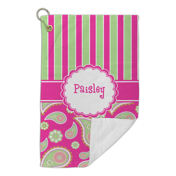 Pink & Green Paisley and Stripes Microfiber Golf Towels Small - FRONT FOLDED