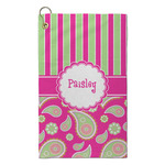 Pink & Green Paisley and Stripes Microfiber Golf Towel - Small (Personalized)