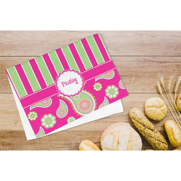 Pink & Green Paisley and Stripes Microfiber Kitchen Towel - LIFESTYLE