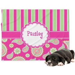 Pink & Green Paisley and Stripes Dog Blanket - Large (Personalized)