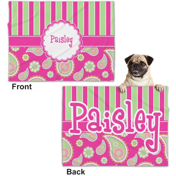 Pink & Green Paisley and Stripes Microfleece Dog Blanket - Regular - Front & Back