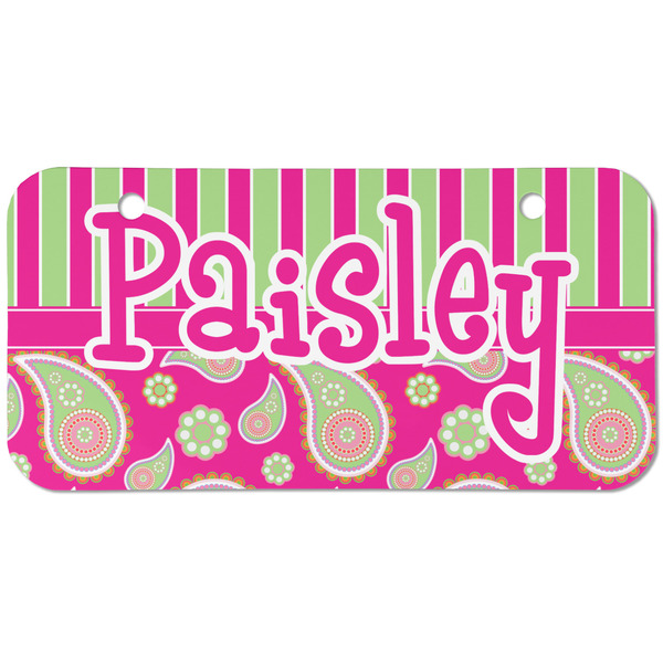 Pink & Green Paisley and Stripes Mini Bicycle License Plate - Two Holes