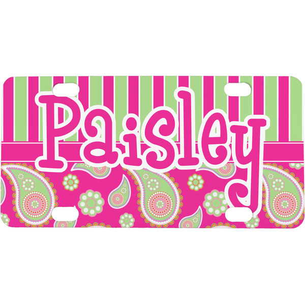 Custom Pink & Green Paisley and Stripes Mini/Bicycle License Plate (Personalized)
