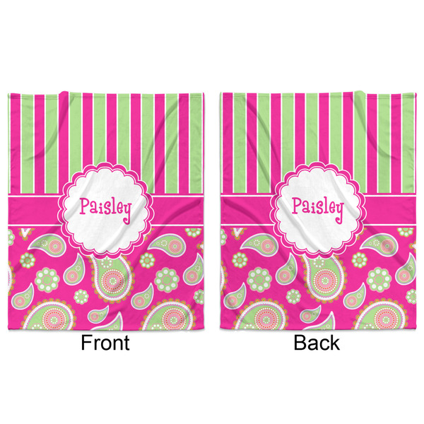 Pink & Green Paisley and Stripes Minky Blanket - 50"x60" - Double Sided - Front & Back
