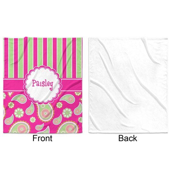 Pink & Green Paisley and Stripes Minky Blanket - 50"x60" - Single Sided - Front & Back