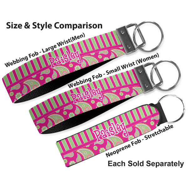 Pink & Green Paisley and Stripes Multiple Key Ring comparison sizes