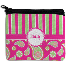 Pink & Green Paisley and Stripes Rectangular Coin Purse (Personalized)