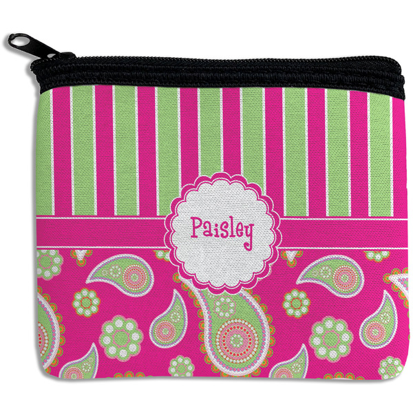Custom Pink & Green Paisley and Stripes Rectangular Coin Purse (Personalized)