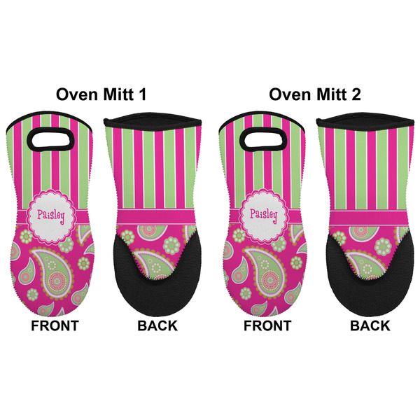 Pink & Green Paisley and Stripes Neoprene Oven Mitt - Set of 2 - Approval