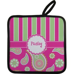 Pink & Green Paisley and Stripes Pot Holder w/ Name or Text