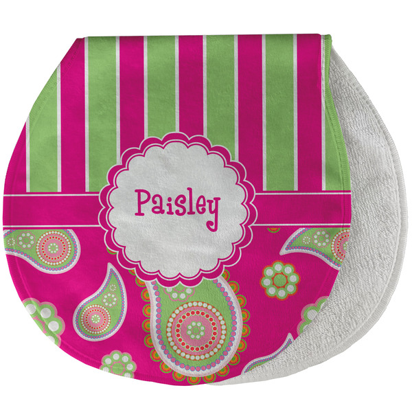 Pink & Green Paisley and Stripes New Baby Burp Folded