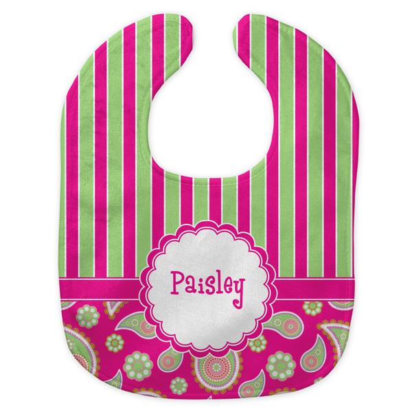 Pink & Green Paisley and Stripes New Bib Flat Approval