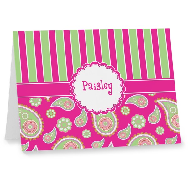 Custom Pink & Green Paisley and Stripes Note cards (Personalized)