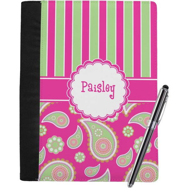 Custom Pink & Green Paisley and Stripes Notebook Padfolio - Large w/ Name or Text