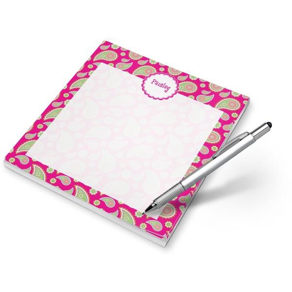 Custom Pink & Green Paisley and Stripes Notepad (Personalized)