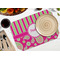 Pink & Green Paisley and Stripes Octagon Placemat - Single front (LIFESTYLE) Flatlay