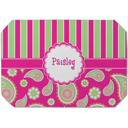 Pink & Green Paisley and Stripes Dining Table Mat - Octagon (Single-Sided) w/ Name or Text