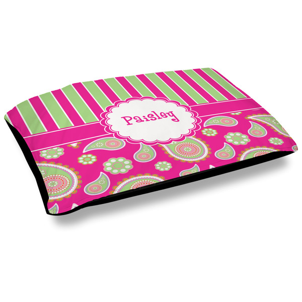 Custom Pink & Green Paisley and Stripes Outdoor Dog Bed - Large (Personalized)