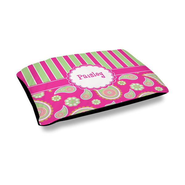 Custom Pink & Green Paisley and Stripes Outdoor Dog Bed - Medium (Personalized)