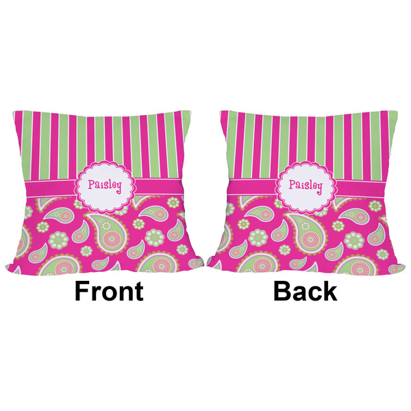 Pink & Green Paisley and Stripes Outdoor Pillow - 16x16