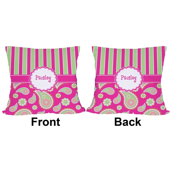 Pink & Green Paisley and Stripes Outdoor Pillow - 18x18