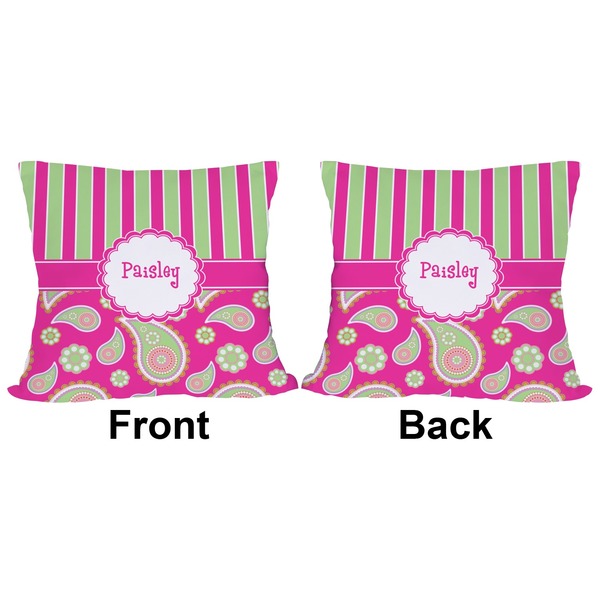 Pink & Green Paisley and Stripes Outdoor Pillow - 20x20