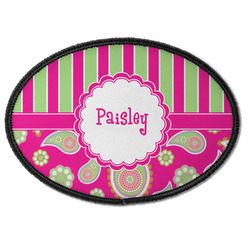 Pink & Green Paisley and Stripes Iron On Oval Patch w/ Name or Text