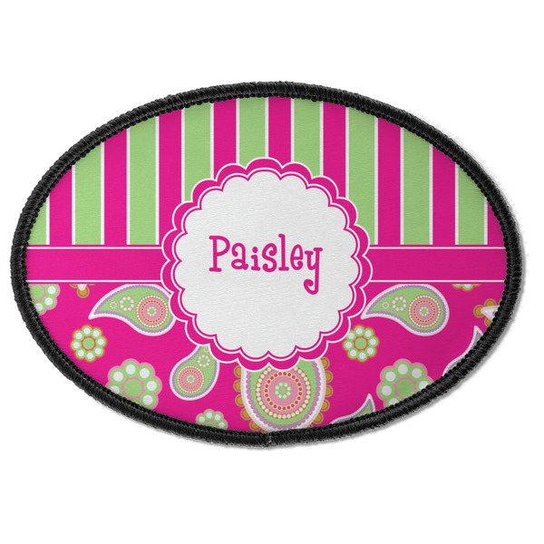 Pink & Green Paisley and Stripes Oval Patch