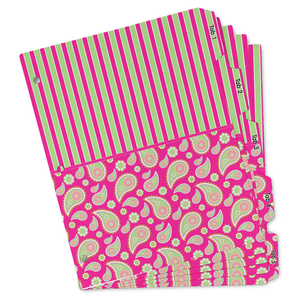 Custom Pink & Green Paisley and Stripes Binder Tab Divider Set (Personalized)