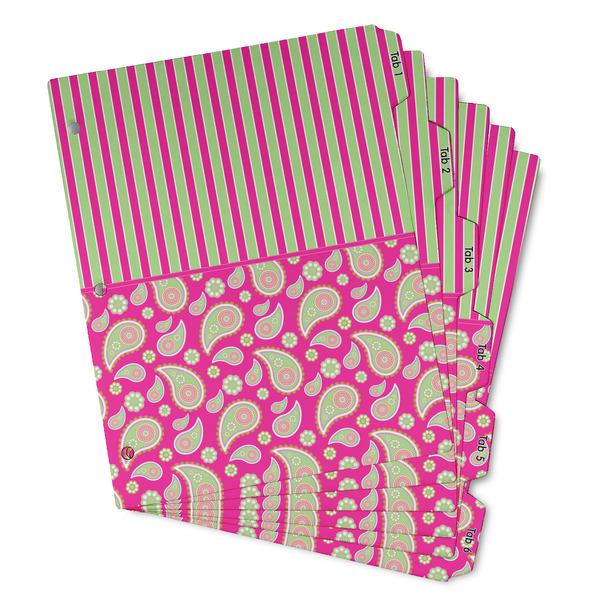Custom Pink & Green Paisley and Stripes Binder Tab Divider - Set of 6 (Personalized)
