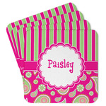 Pink & Green Paisley and Stripes Paper Coasters w/ Name or Text