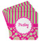 Pink & Green Paisley and Stripes Paper Coasters - Front/Main