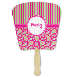 Pink & Green Paisley and Stripes Paper Fan (Personalized)